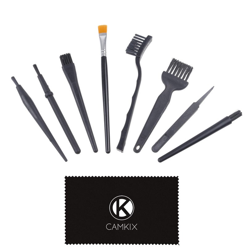 Camkix Multi-Purpose Brushes (Black) - 9 Pack - 7X Multi-Sized Brushes, 1x Anti-Static Tweezers, 1x Cleaning Cloth - Small Gaps - Computers, Keyboards, PCBs, Vents, Car Interior, Window Track - Image 2
